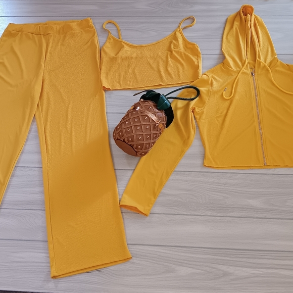 Plus Size Casual Solid Color Plus Size Pit Vest Jacket Pants Three-Piece Set - Picture 1 of 15